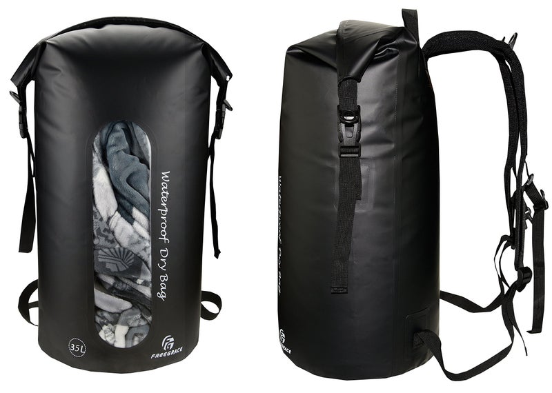 Freegrace Waterproof Dry Bags Set Of 3 - Dry Bag With 2 Zip Lock Seals, Waist Pouch & Phone Case - Can Be Submerged Into Water For Swimming, Kayak, Rafting & Boating (Window, Black, 35L) - Image 3